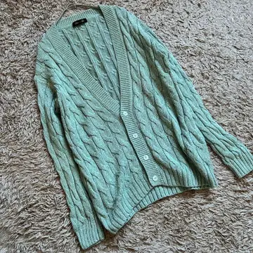 드로어 캐시미어 혼방 케이블 V넥 가디건 1 라이트 그린