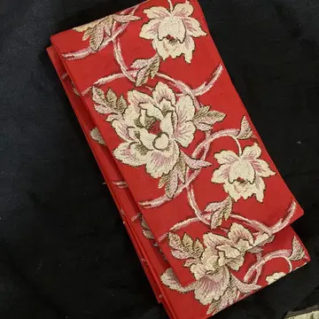 니시진 꽃 자수 당홍 반폭 오비