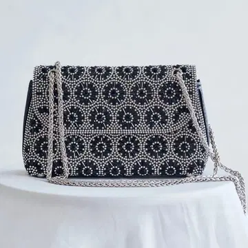 비쥬 장식 블랙 파티 백 입학식 졸업식 성인식