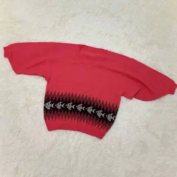 빈티지 니트 스웨터 핑크 엔젤피쉬 물고기 패턴 레트로 개성있는