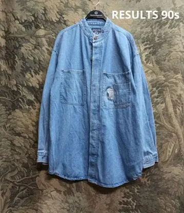 RESULTS 90s 페이드 스탠드 카라 데님 셔츠