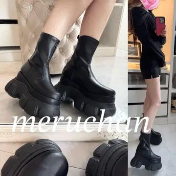 [ 새상품 ] 가죽 통굽 스니커즈 밑창 숏부츠 스니커즈 부츠 22.5