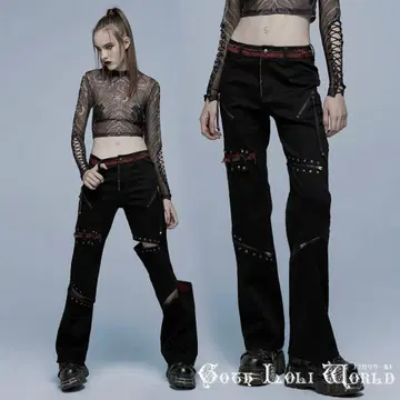 고스로리월드 스컬 팬츠 빨간색 레드 해골 펑크 락 개성파
