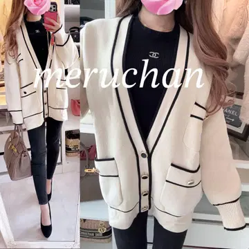 [새상품급] TARA JARMON 파이핑 두꺼운 니트 롱 가디건