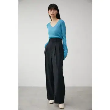 블랙 와이드 팬츠 하이웨스트 프론트 턱