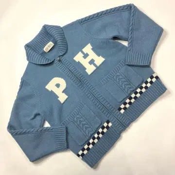 핑크하우스 스카이블루 로고 편직 집업 니트 가디건/2023년