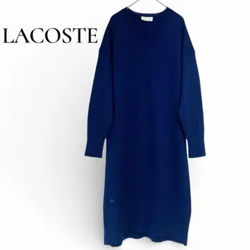 LACOSTE 라코스테 고급 울 x 캐시미어 V넥 니트 원피스 네이비