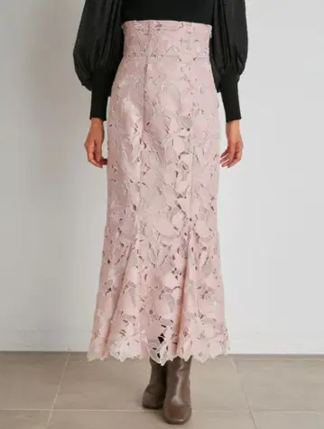 커팅 레이스 머메이드 스커트 핑크