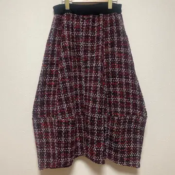 antiqua 빨검 트위드 플레어 스커트
