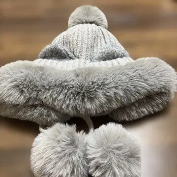 고양이 귀 니트 모자 그레이 복슬복슬
