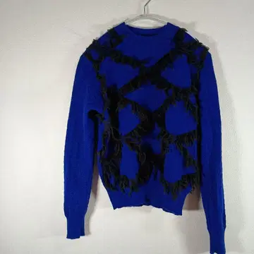 아키라나카 울 프린지 크루넥 니트 파랑 Free