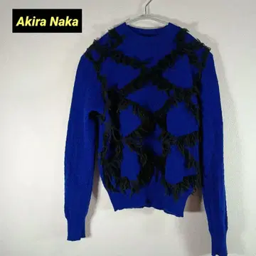 아키라나카 울 프린지 크루넥 니트 파랑 Free