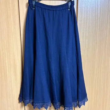 네이비 울 플레어 스커트 셋업