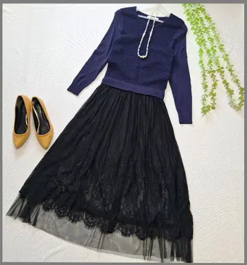 니트 원피스 튤 도킹 원피스 레이스 엘레강트 고급