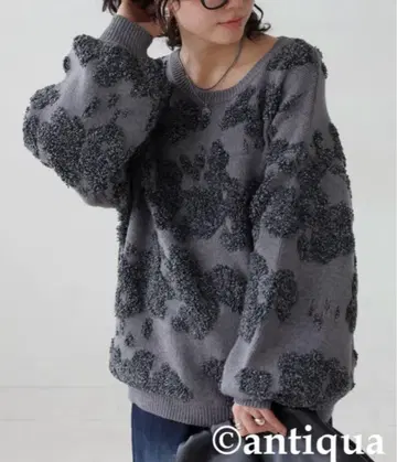 antiqua 뉴앙스 볼륨 슬리브 그레이 니트 스웨터