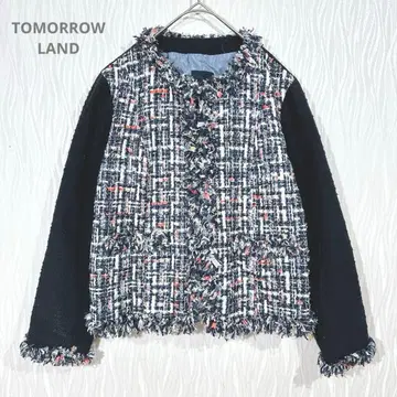 TOMORROWLAND 트위드 노카라 자켓 38 프린지 일본제