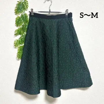 엠프리미어 M 무릎 기장 플레어 스커트 그린 무늬