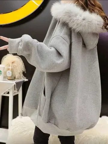 퍼가 달린 오버사이즈 그레이 코트 56