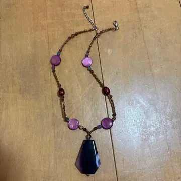 보라색 비즈 목걸이 돌 퍼플 펜던트