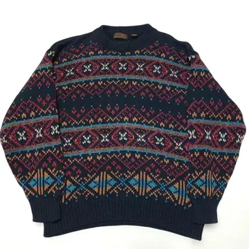 80s 90s 에디 바우어 총무늬 코튼 니트 XL 노르딕