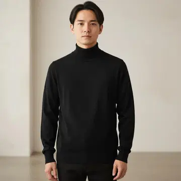 BEAMS F 긴팔 니트 메리노 엑스트라 파인 울 이탈리아 블랙