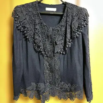 네이비 울 블라우스 디자인 레이스