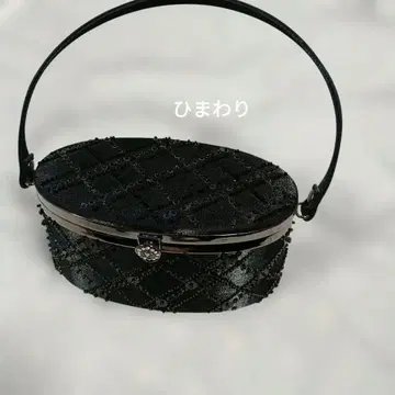 블랙 비즈 장식 오벌 파티백 거울 포함