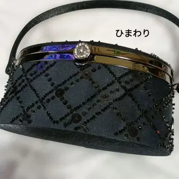 블랙 비즈 장식 오벌 파티백 거울 포함