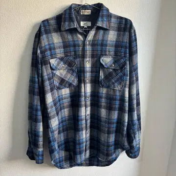 80s 90s briggs 플란넬 셔츠 M 블루 체크 울