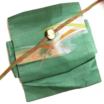 빈티지 화학 섬유 2부식 나고야 오비 상큼한 에메랄드