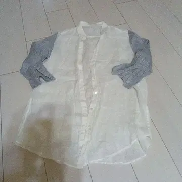 린넨 칠부 소매 셔츠 화이트와 그레이