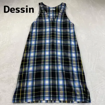 Dessin [세탁 가능] 체크 무늬 오버롤 스커트 블루