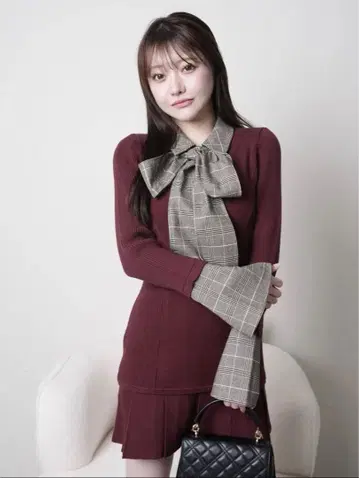 립 서비스 프론트 지퍼 니트 플리츠 원피스