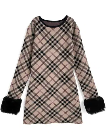 GRL 그레일 2Way 퍼 체크 무늬 니트 미니 원피스 [ru1375]