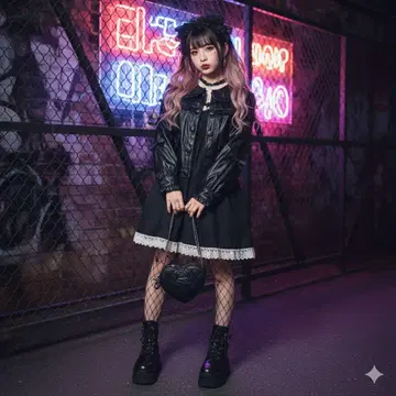 허니시나몬 프릴 리본 인조 가죽 자켓 지뢰계 양산형 블랙 FREE