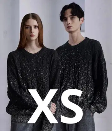 CLEL 호일 프린트 케이블 크루넥 니트 블랙 XS