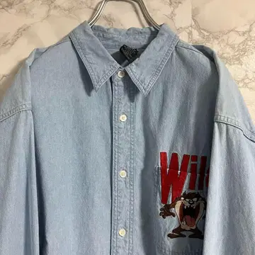 [캐릭터 자수] 루니툰 태즈메이니아 데빌 코튼 셔츠 블루 L