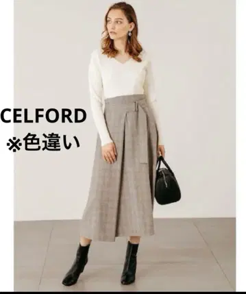 CELFORD 체크 무늬 플레어 스커트 원피스 그레이 계열