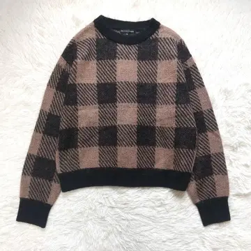 [ 23구 ] 자카드 니트 블록 체크 브라운 38