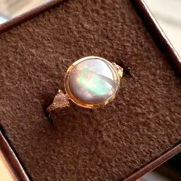 [5]agete K10 검은 나비 조개 화이트 토파즈 반지