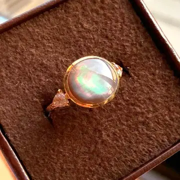 [5]agete K10 검은 나비 조개 화이트 토파즈 반지