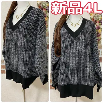 빅 사이즈 새상품 트위드조 V넥 풀오버 튜닉 4L