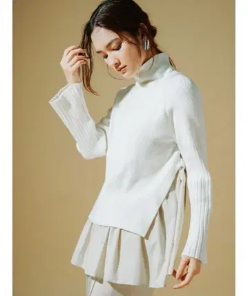 [ 상품급 ] CELFORD 레이어드 니트 풀오버 이소재 도킹 실크 혼방