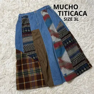 MUCHO TITICACA 패치워크 데님 롱 스커트 3L 빅 사이즈