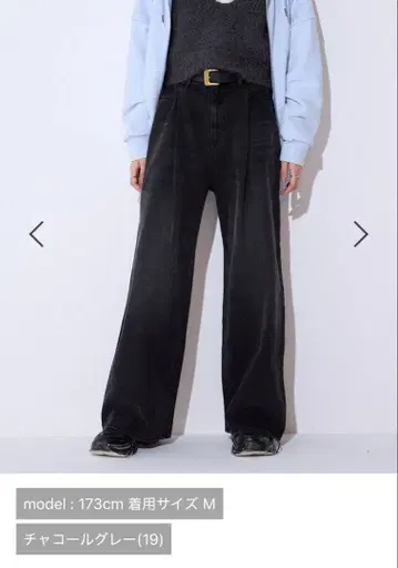 컬러 턱 데님 와이드 팬츠 지나시스 차콜 그레이