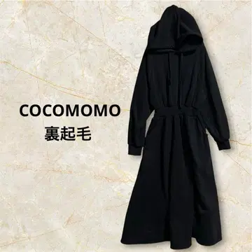 COCOMOMO 블랙 후드 부착 원피스 롱 속기모