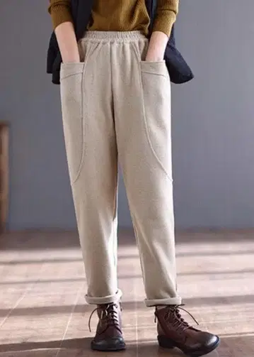 L 울트라 웜 속기모 루즈핏 전체 밴딩 포켓 디자인 팬츠 베이지 L