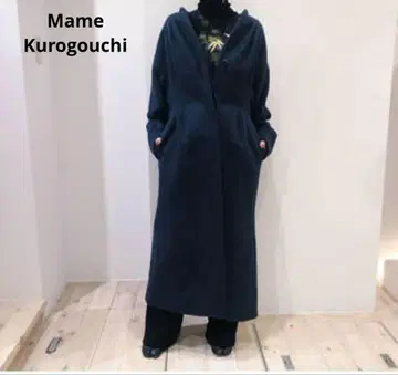 [ 새상품급 ] 마메쿠로구치 울 샤기 노카라 롱 코트 네이비 M