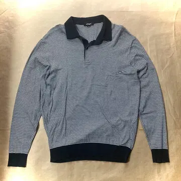 알레그리 스트라이프 긴팔 피케 셔츠 50 (LL) 네이비 x 화이트