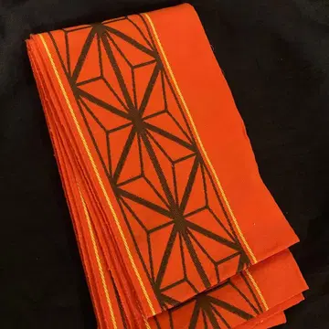 하카타 오리 린넨 아사노하 패턴 자수 반폭 오비